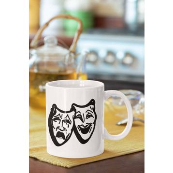 Tiyatro Maske Porselen Kupa Bardak