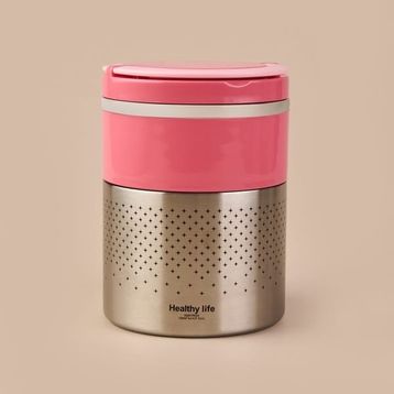 Tohana 1.5 lt Pembe 2 Katlı Çelik Yemek Termosu
