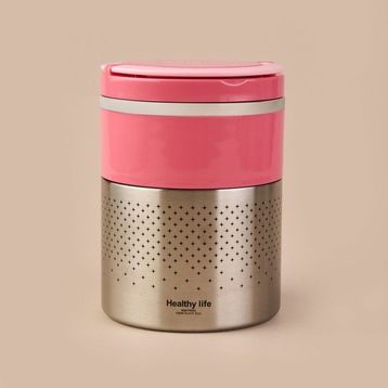 Tohana 1.5 lt Pembe 2 Katlı Çelik Yemek Termosu