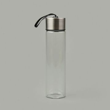 Tohana 450 ml Şeffaf Gri H2O Metal Kapaklı Cam Matara