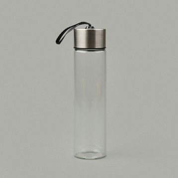 Tohana 450 ml Şeffaf Gri H2O Metal Kapaklı Cam Matara