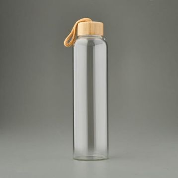 Tohana 750 ml Şeffaf Açık Kahverengi H2O Bambu Kapaklı Cam Matara