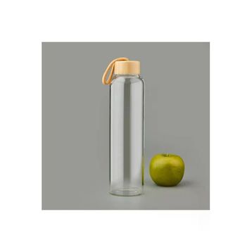 Tohana 750 ml Şeffaf Açık Kahverengi H2O Bambu Kapaklı Cam Matara