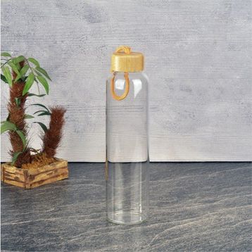 Tohana 750 ml Şeffaf Açık Kahverengi H2O Bambu Kapaklı Cam Matara