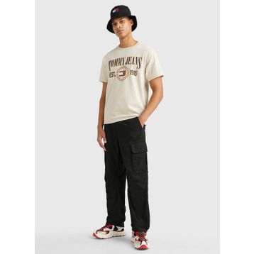 Tommy Jeans DM0DM16231ACI_TJM RLX TJ LUXE 2 TEE Bisiklet Yaka Baskılı Bej Erkek T-shirt