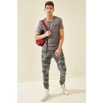 Tommy Life 84754 Siyah Kamuflaj Desenli Dar Kalıp Jogger Kamuflaj Erkek Eşofman Altı