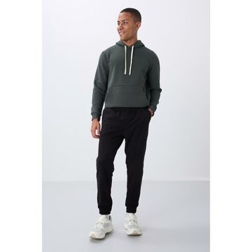 Tommy Life 84866 Siyah Gizli Fermuarlı Rahat Form Jogger Polar Erkek Eşofman Alt