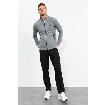 Tommy Life 85152 Gri Melanj Siyah Dik Yaka Fermuarlı Standart Kalıp Klasik Paça Erkek Eşofman Takımı