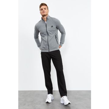 Tommy Life 85152 Gri Melanj Siyah Dik Yaka Fermuarlı Standart Kalıp Klasik Paça Erkek Eşofman Takımı