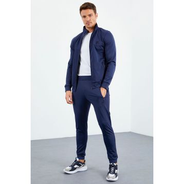 Tommy Life 85160 İndigo Dik Yaka Fermuarlı Standart Kalıp Manşetli Erkek Eşofman Takım