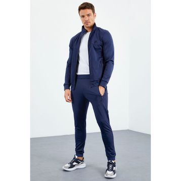 Tommy Life 85160 İndigo Dik Yaka Fermuarlı Standart Kalıp Manşetli Erkek Eşofman Takım