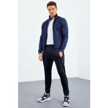 Tommy Life 85160 İndigo Dik Yaka Fermuarlı Standart Kalıp Manşetli Erkek Eşofman Takım
