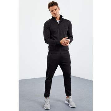 Tommy Life 85160 Siyah Dik Yaka Fermuarlı Standart Kalıp Manşetli Erkek Eşofman Takımı