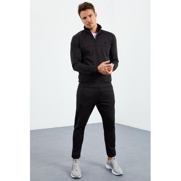 Tommy Life 85160 Siyah Dik Yaka Fermuarlı Standart Kalıp Manşetli Erkek Eşofman Takımı