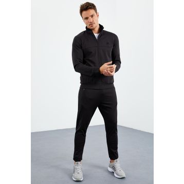 Tommy Life 85160 Siyah Dik Yaka Fermuarlı Standart Kalıp Manşetli Erkek Eşofman Takımı