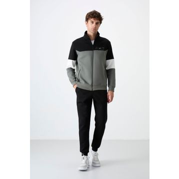 Tommy Life 85186 Çağla - Siyah Dik Yaka Renk Geçişli Standart Kalıp Erkek Eşofman Takımı