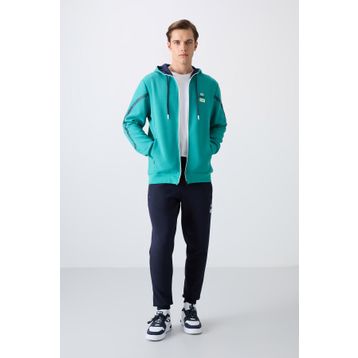 Tommy Life 85236 Deniz Yeşili İndigo Pamuklu Kalın Yumuşak Dokulu Comfort Fit Baskılı Erkek Eşofman Takımı