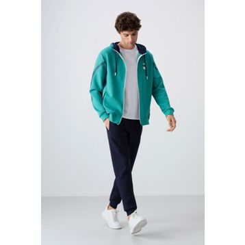 Tommy Life 85236 Deniz Yeşili İndigo Pamuklu Kalın Yumuşak Dokulu Comfort Fit Baskılı Erkek Eşofman Takımı