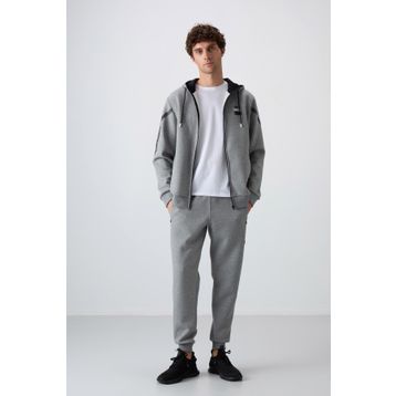 Tommy Life 85236 Gri Melanj Pamuklu Kalın Yumuşak Dokulu Comfort Fit Baskılı Erkek Eşofman Takımı