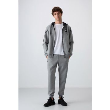 Tommy Life 85236 Gri Melanj Pamuklu Kalın Yumuşak Dokulu Comfort Fit Baskılı Erkek Eşofman Takımı
