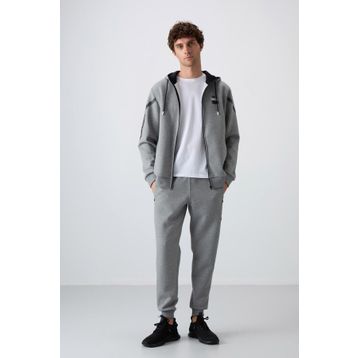 Tommy Life 85236 Gri Melanj Pamuklu Kalın Yumuşak Dokulu Comfort Fit Baskılı Erkek Eşofman Takımı