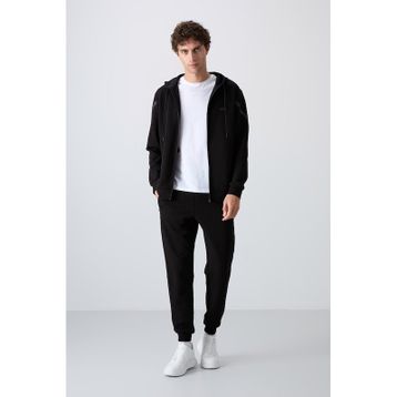 Tommy Life 85236 Siyah Pamuklu Kalın Yumuşak Dokulu Comfort Fit Baskılı Erkek Eşofman Takımı
