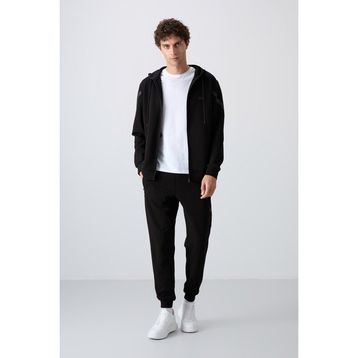 Tommy Life 85236 Siyah Pamuklu Kalın Yumuşak Dokulu Comfort Fit Baskılı Erkek Eşofman Takımı