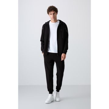 Tommy Life 85236 Siyah Pamuklu Kalın Yumuşak Dokulu Comfort Fit Baskılı Erkek Eşofman Takımı