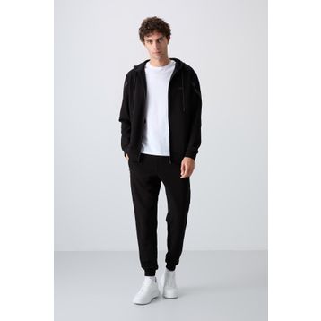 Tommy Life 85236 Siyah Pamuklu Kalın Yumuşak Dokulu Comfort Fit Baskılı Erkek Eşofman Takımı