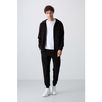 Tommy Life 85236 Siyah Pamuklu Kalın Yumuşak Dokulu Comfort Fit Baskılı Erkek Eşofman Takımı