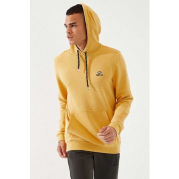 Tommy Life 87872 Hardal Kanguru Cep Standart Kalıp Kapüşonlu Erkek Sweatshirt