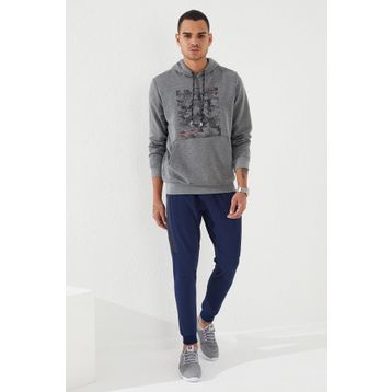 Tommy Life 87884 Gri Melanj Kamuflaj Desen Baskılı Standart Kalıp Kapüşonlu Erkek Sweatshirt