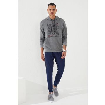 Tommy Life 87884 Gri Melanj Kamuflaj Desen Baskılı Standart Kalıp Kapüşonlu Erkek Sweatshirt