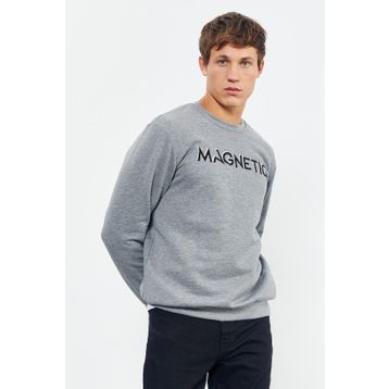 Tommy Life 88020 Gri Melanj Yazı Nakışlı O Yaka Rahat Form Erkek Sweatshirt
