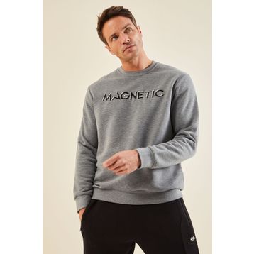 Tommy Life 88020 Gri Melanj Yazı Nakışlı O Yaka Rahat Form Erkek Sweatshirt