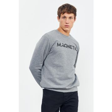 Tommy Life 88020 Gri Melanj Yazı Nakışlı O Yaka Rahat Form Erkek Sweatshirt