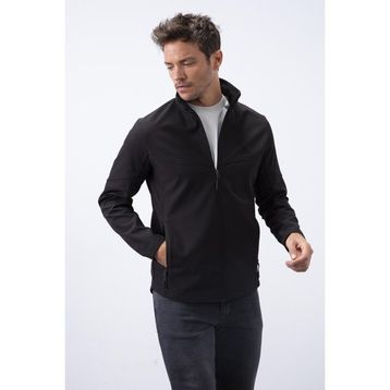 Tommy Life 88050 Fermuarlı Dik Yaka Su ve Rüzgar Geçirmez Softshell Siyah Erkek Mont