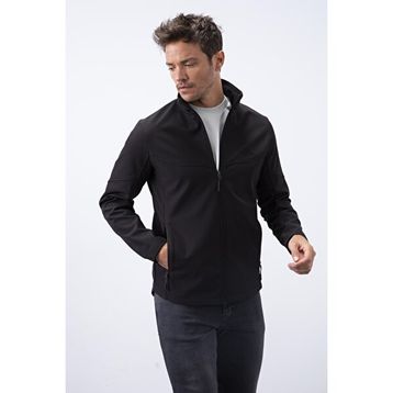 Tommy Life 88050 Fermuarlı Dik Yaka Su ve Rüzgar Geçirmez Softshell Siyah Erkek Mont