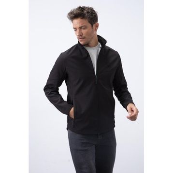 Tommy Life 88050 Fermuarlı Dik Yaka Su ve Rüzgar Geçirmez Softshell Siyah Erkek Mont