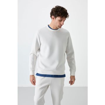 Tommy Life 88053 Ekru Basic O Yaka Rahat Form Erkek Sweatshirt