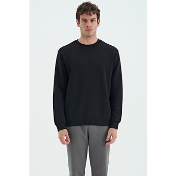 Tommy Life 88137 Siyah O Yaka Şardonlu Rahat Form Basic Erkek Sweatshirt