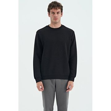 Tommy Life 88137 Siyah O Yaka Şardonlu Rahat Form Basic Erkek Sweatshirt