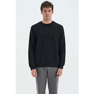 Tommy Life 88137 Siyah O Yaka Şardonlu Rahat Form Basic Erkek Sweatshirt