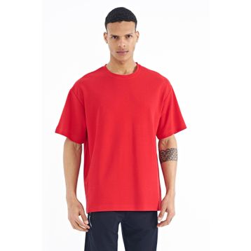 Tommy Life 88179 Kırmızı Kapüşonlu Kol Etiket Detaylı Oversize Erkek T-shirt