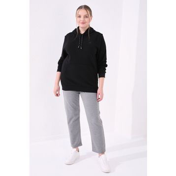 Tommy Life 94040 Gri Melanj Klasik Paça Taş Detaylı Büyük Beden Kadın Eşofman Altı