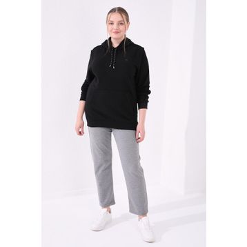 Tommy Life 94040 Gri Melanj Klasik Paça Taş Detaylı Büyük Beden Kadın Eşofman Altı