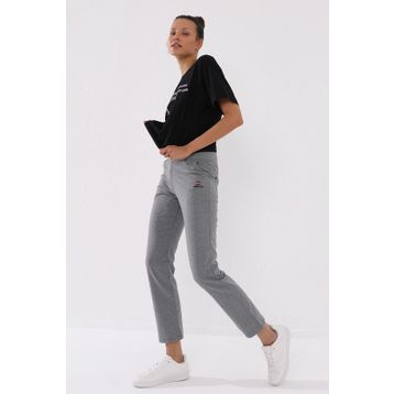 Tommy Life 94185 Gri Melanj Yüksek Bel Cepli Rahat Form Klasik Paça Kadın Eşofman Altı