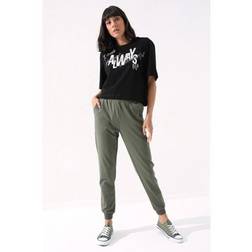 Tommy Life 94561 Haki Yüksek Bel Jogger Rahat Form Manşetli Kadın Eşofman Altı