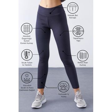 Tommy Life 94577 Antrasit Kadın Yüksek Bel Termal Slim Fit Dar Paça Tayt