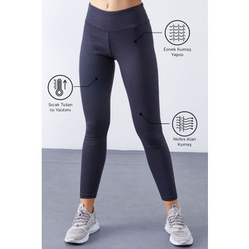 Tommy Life 94577 Antrasit Kadın Yüksek Bel Termal Slim Fit Dar Paça Tayt